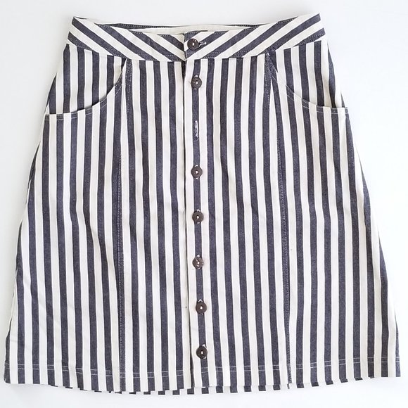 Retro Anthro Denim Striped Mini Skirt Full Button Front - Picture 10 of 10